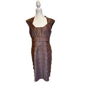 London Styles | Brown Cap Sleeve Tiered Cocktail Dress | 14